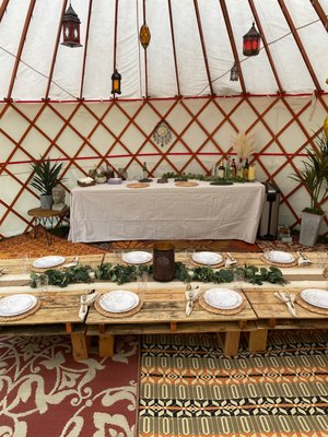 A yurt is the perfect backdrop for your next party, wedding, corporate event or camping outing