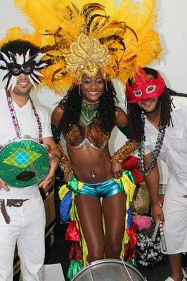 Gorgeous Samba dancer with Brazilian drummers