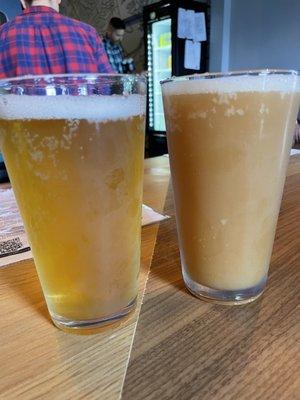 Prospect Ridge pale ale on the left and one Eyed Jack juicy pale ale on the right.