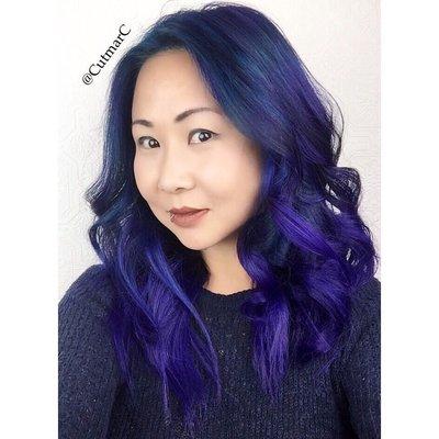 Haircut with Violet/Blue haircolor