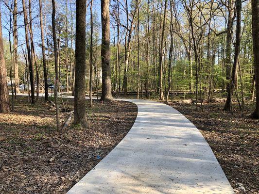 Walkway recently placed beyond the outfield of the baseball field.