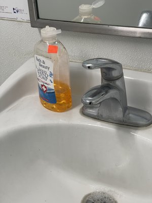 Bathroom soap that should be set as an automatic rather than someone having to repeatedly touch the bottle