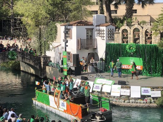 The artisan theater for the St. Patrick's Day river float parade