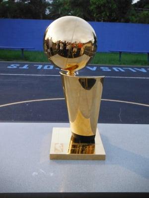 This is the ACTUAL Championship Trophy that the Heat won the last time.  This trophy came to us to see and take pics with the kids.