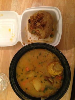 Beef soup with a plantain stuffed meat ball!!!! To die for.... And prices are very reasonable.