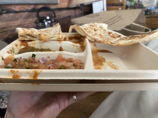 Where is the cheese in this paper thin what is supposed to be a quesadilla.. they really must have not been awake making this.