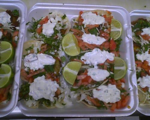 Fish Tacos. Why just order 1 or 2. order many, only $1.00 plus tax. They are the best and they are humongous