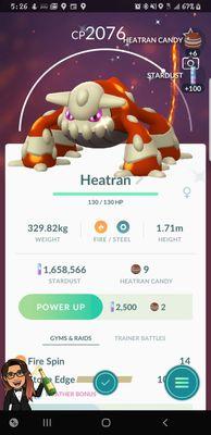 Heck ya!  Heatran day two, 3rd raid of the day... You know my shiny flex!