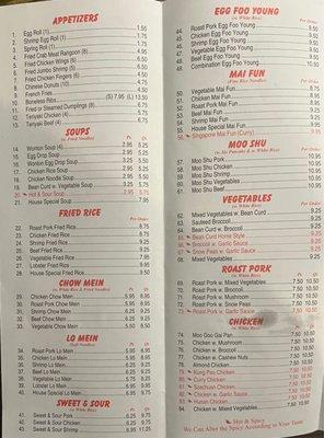 Latest menu and prices