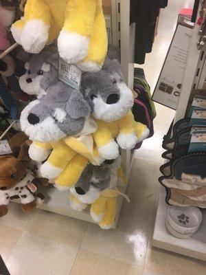 Schnauzer in a banana costume dog toy. So darn cute