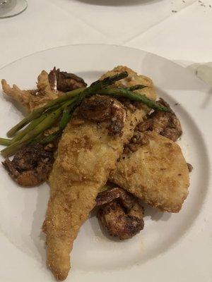 Cornmeal Fried Gulf Flounder & Sauted Shrimp