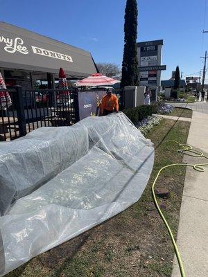 Covering our customer's plants to protect them from chemicals