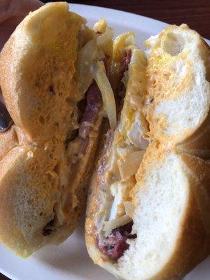 The pastrami breakfast sandwich