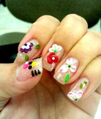 Cosmetic Polymer, nail art powder! She can create art works like 3D style for individual nail per your request!