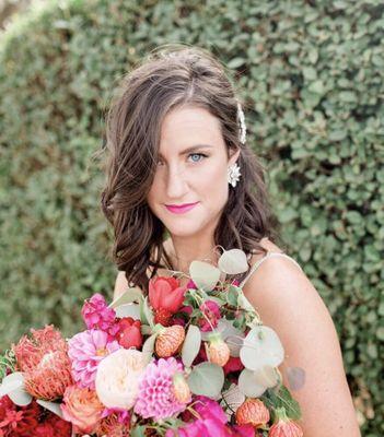 Custom styled bridal shoot.  Soft and natural with a pop of color on the lip.