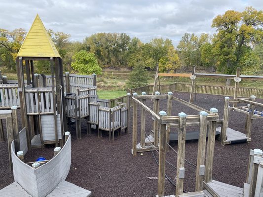 Overlooking the playground and swing set.