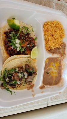 2 taco combo ($9.99), lingua and al pastor. Tastes good but stingy on rice and beans