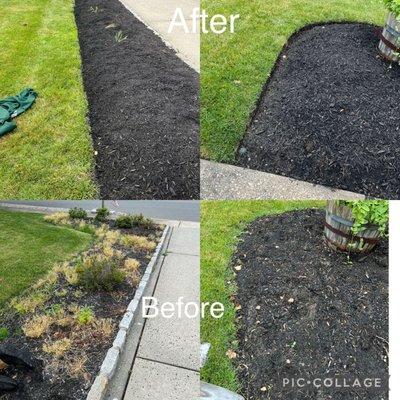 Multch bed before and after