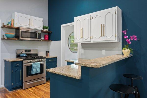 Complete 1950's renovation with custom made wood shelving.