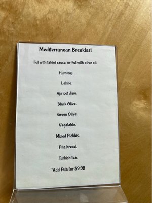 Breakfast menu