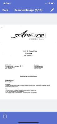 Amore Pools invoice