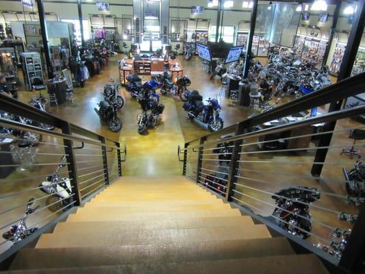 INTERIOR OF MIKE BRUNO'S BAYOU COUNTRY HARLEY-DAVIDSON FROM THE STAIR CASE.