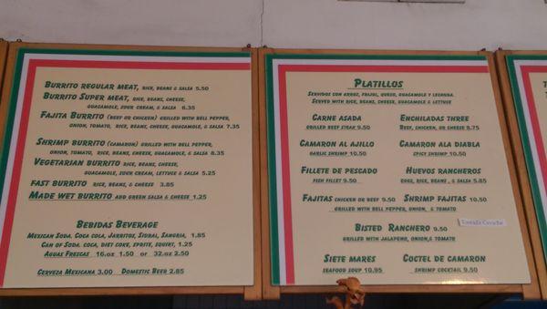 Menu selections, Care Asama and Chicken burritos and tacos are homemade delicious recipe!