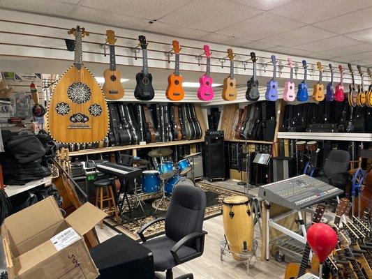 The bigger room of the music store