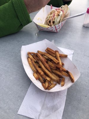 Grilled cheese, french fries, and Fish taco's.