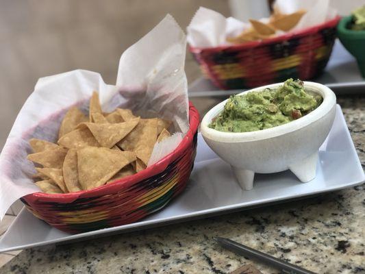 Homemade guacamole and tortilla chips