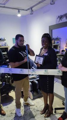 Ribbon cutting with chambers of commerce in oakcliff for VENERATED MASSAGE