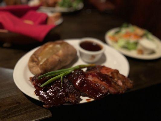 Lunch BBQ ribs, with potato, and salad