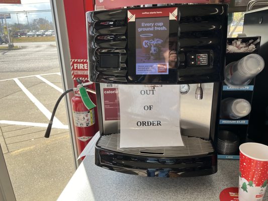 Coffee Machine Inoperative.  This is just how it looks when one goes into the typically Pakistani Owned and operated convenience Store.