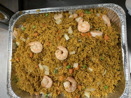 Pan of shrimp fried rice