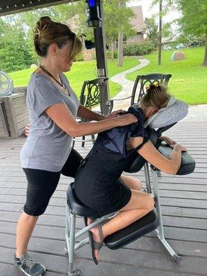 Consider chair massage for your next event. This was a girls weekend on Lake Bob Sandlin.