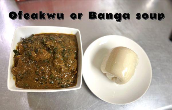 Banga soup with assorted meats and pounded yam