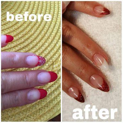 Acrylic colored French nails. Glitter acrylic, gel polish. Murrieta nails Murrieta manicurist Temecula, Wildomar nails