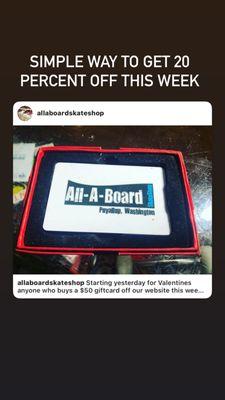 Gift cards available in store or on our website www.allaboardskate.com