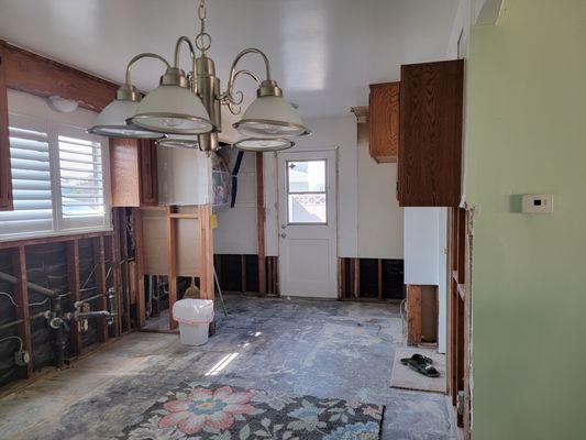 flood damaged kitchen