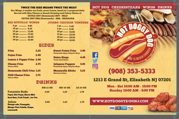 Our menu front and back