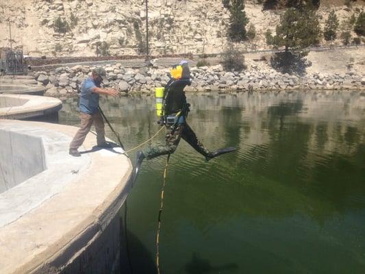 Post NUPI dive. Conducting a visual inspection on Big Bear Lake Dam.