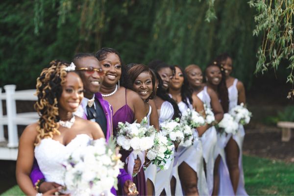 Bridesmaid dresses and bouquets