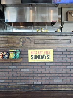 Kids eat free on Sunday.