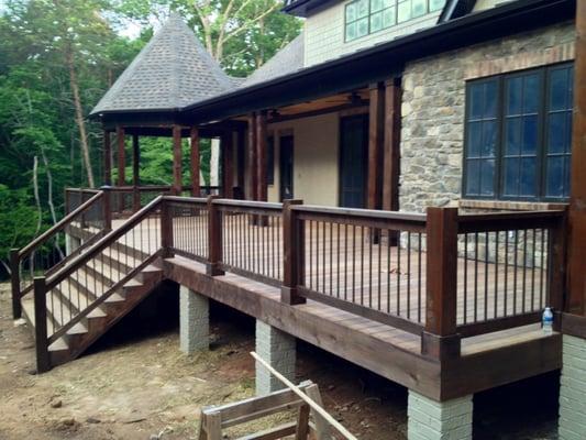 Ipe Hardwood decking with Cedar handrails and Cedar Beams installed on this South Carolina Home.