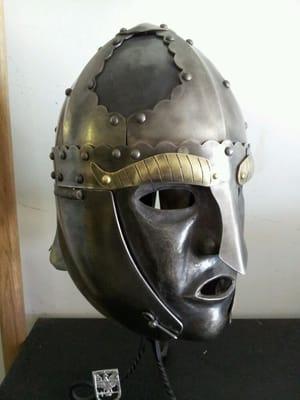 A helm a finished up. The face is 14ga mild steel the rest is 14 ga stainless the cheek plates are hinged and open up