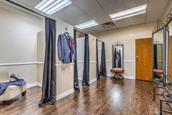 Men's dressing area at Downtown Tux & Gown