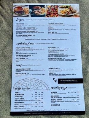 Kelly's Bar & Grill Menu