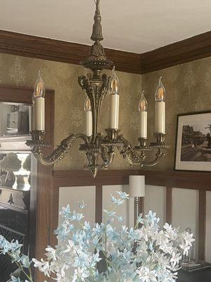 Refurbished dining room chandelier.