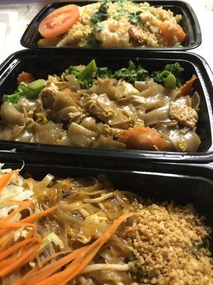 Top to bottom: pineapple fried rice + pad see ew + pad Thai