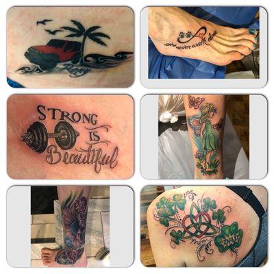 These are all my tattoos by Dan except bottom right and having that done over by Dan